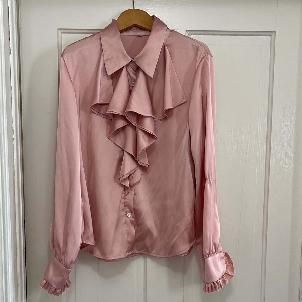 SHEIN Pink Ruffle Front Blouse